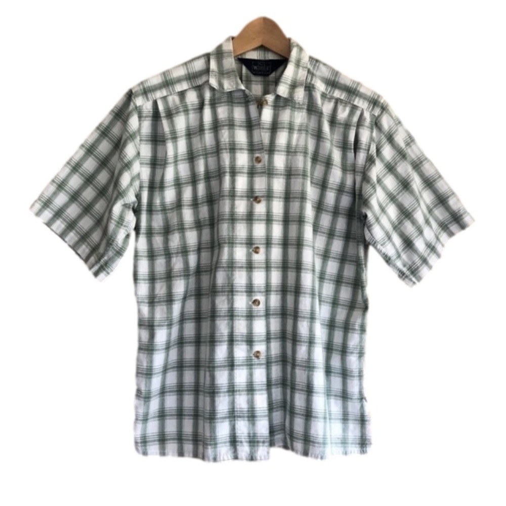 VINTAGE Woolrich Woman plaid short sleeve button front blouse size L